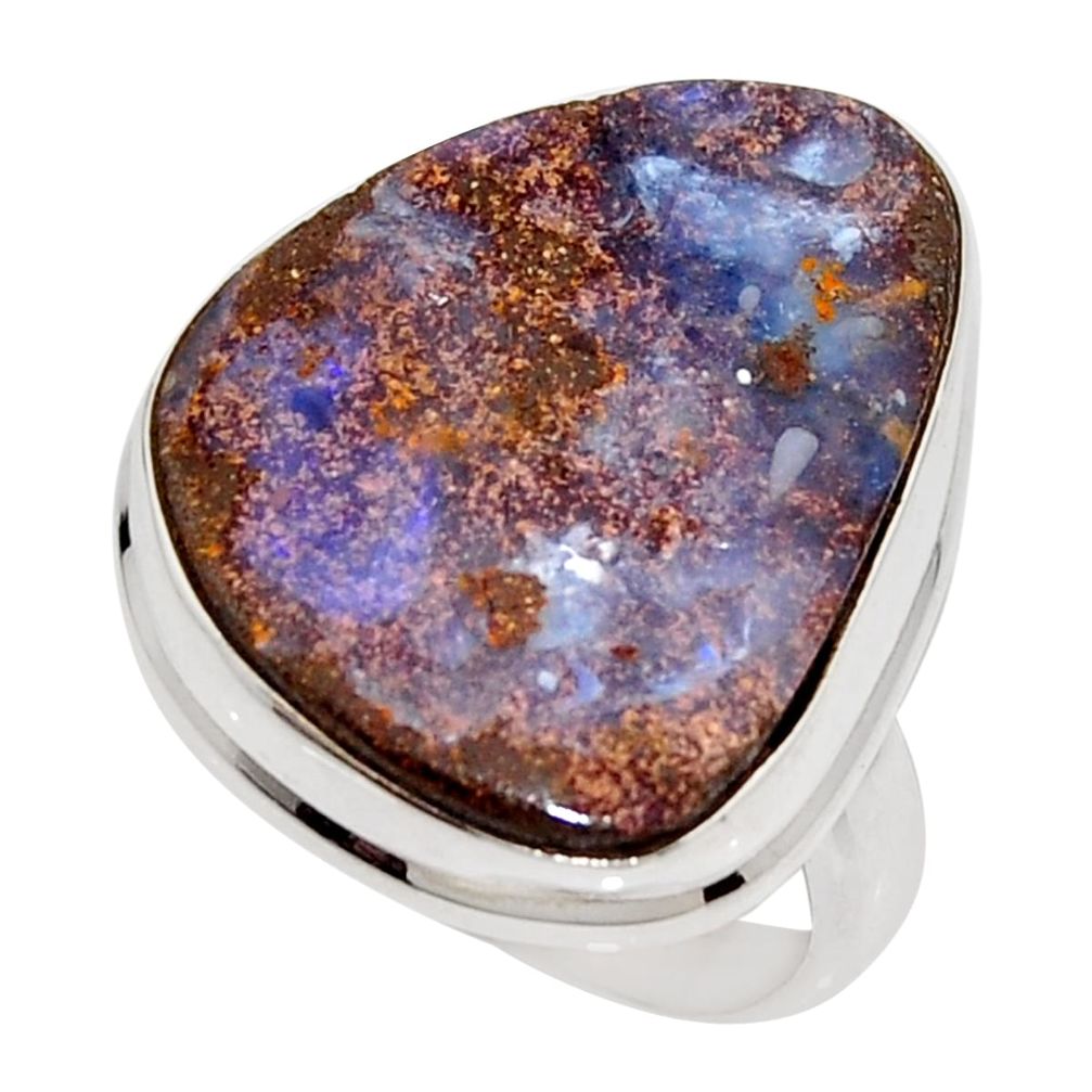 17.69cts natural brown boulder opal 925 silver solitaire ring size 9 r16056