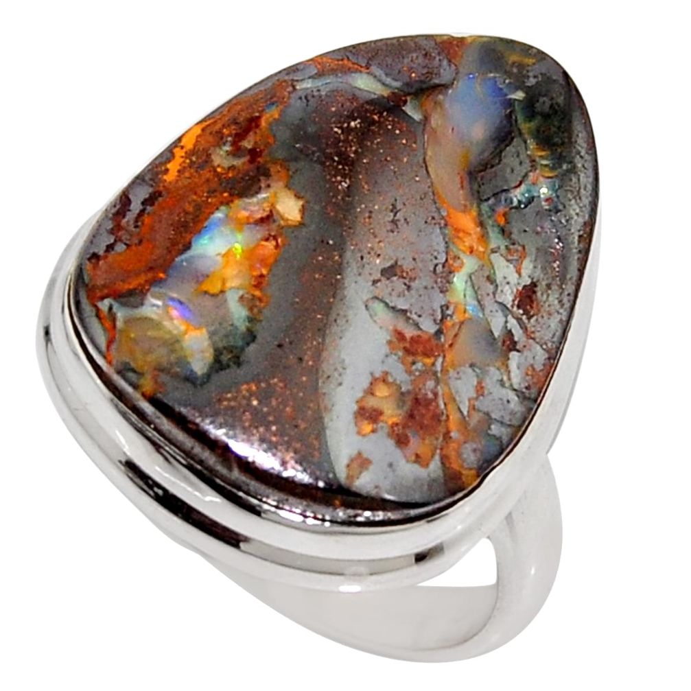 925 silver 18.47cts natural brown boulder opal solitaire ring size 8.5 r16057