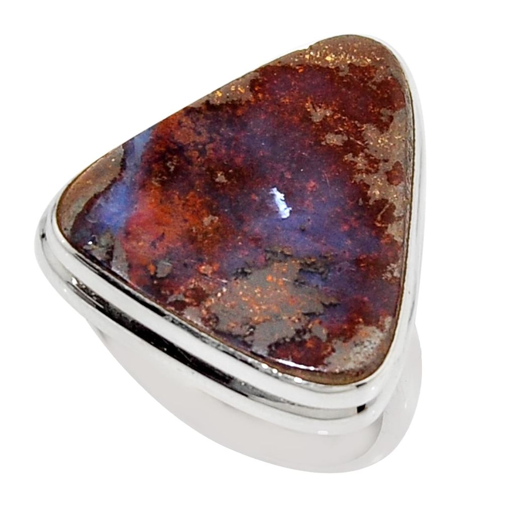 16.70cts natural brown boulder opal 925 silver solitaire ring size 8.5 r16058