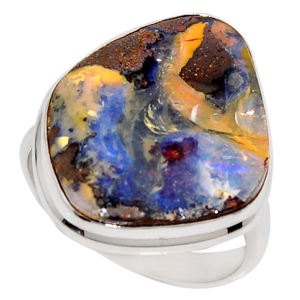 16.06cts natural brown boulder opal 925 silver solitaire ring size 8.5 r16061