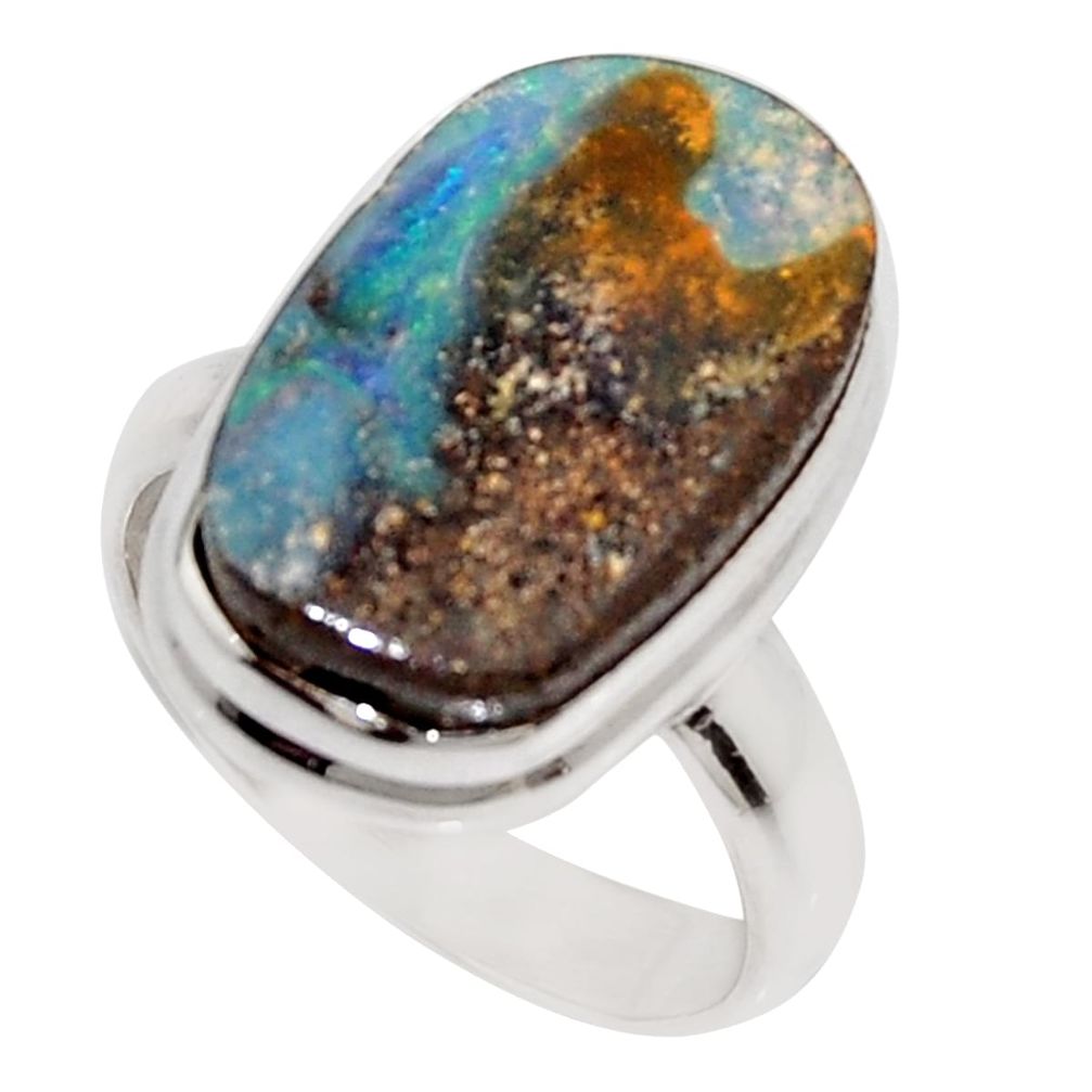 12.52cts natural brown boulder opal 925 silver solitaire ring size 6.5 r16063