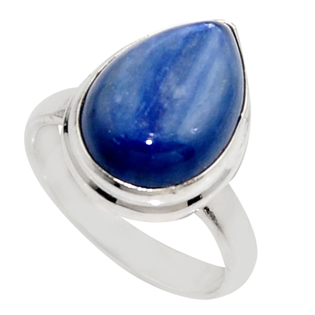 7.04cts natural blue kyanite 925 sterling silver solitaire ring size 5.5 r16065