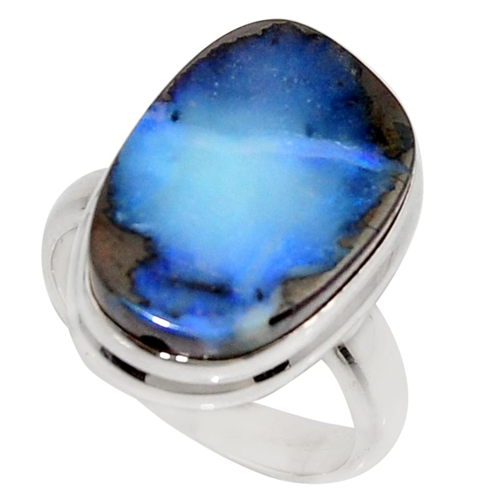 10.37cts natural blue boulder opal 925 silver solitaire ring size 7 r16067
