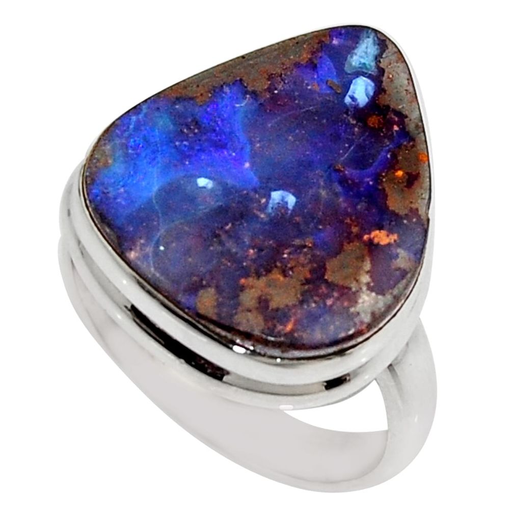 13.77cts natural brown boulder opal 925 silver solitaire ring size 7.5 r16071