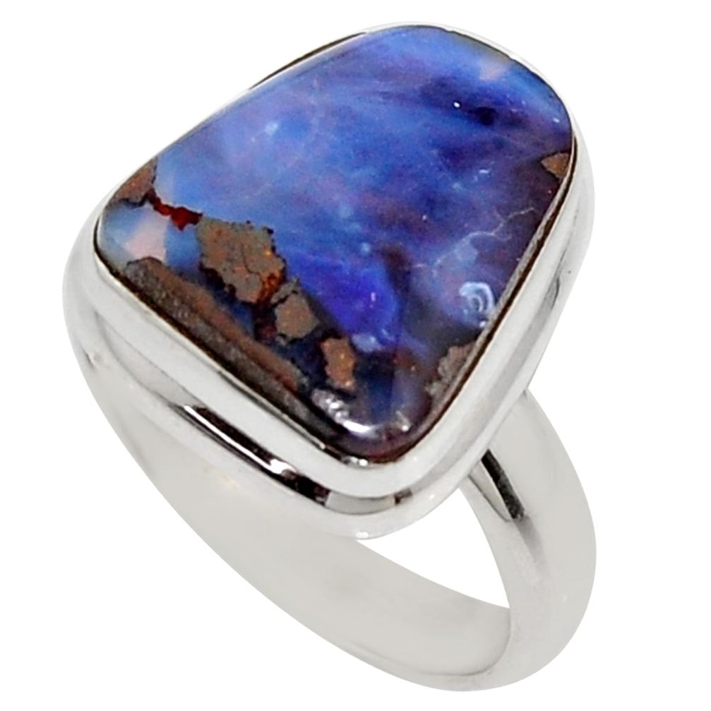 7.89cts natural brown boulder opal 925 silver solitaire ring size 6.5 r16072