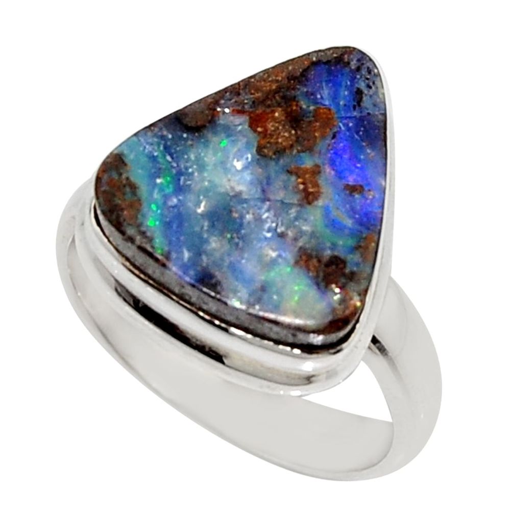 7.53cts natural brown boulder opal 925 silver solitaire ring size 6.5 r16074