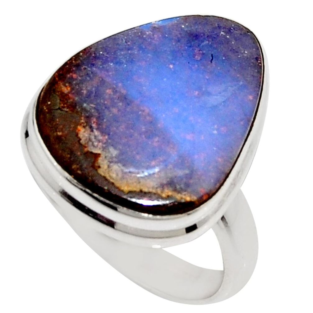 14.72cts natural brown boulder opal 925 silver solitaire ring size 7.5 r16075