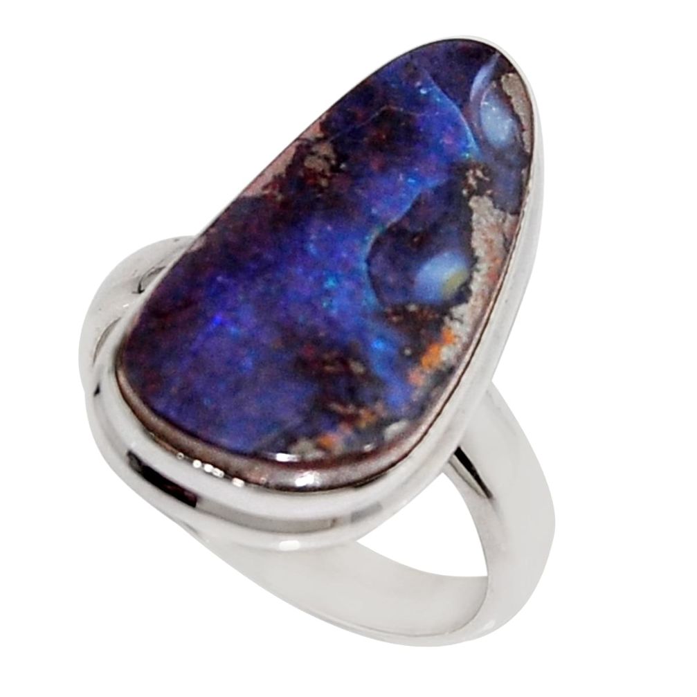 11.66cts natural brown boulder opal 925 silver solitaire ring size 6.5 r16077