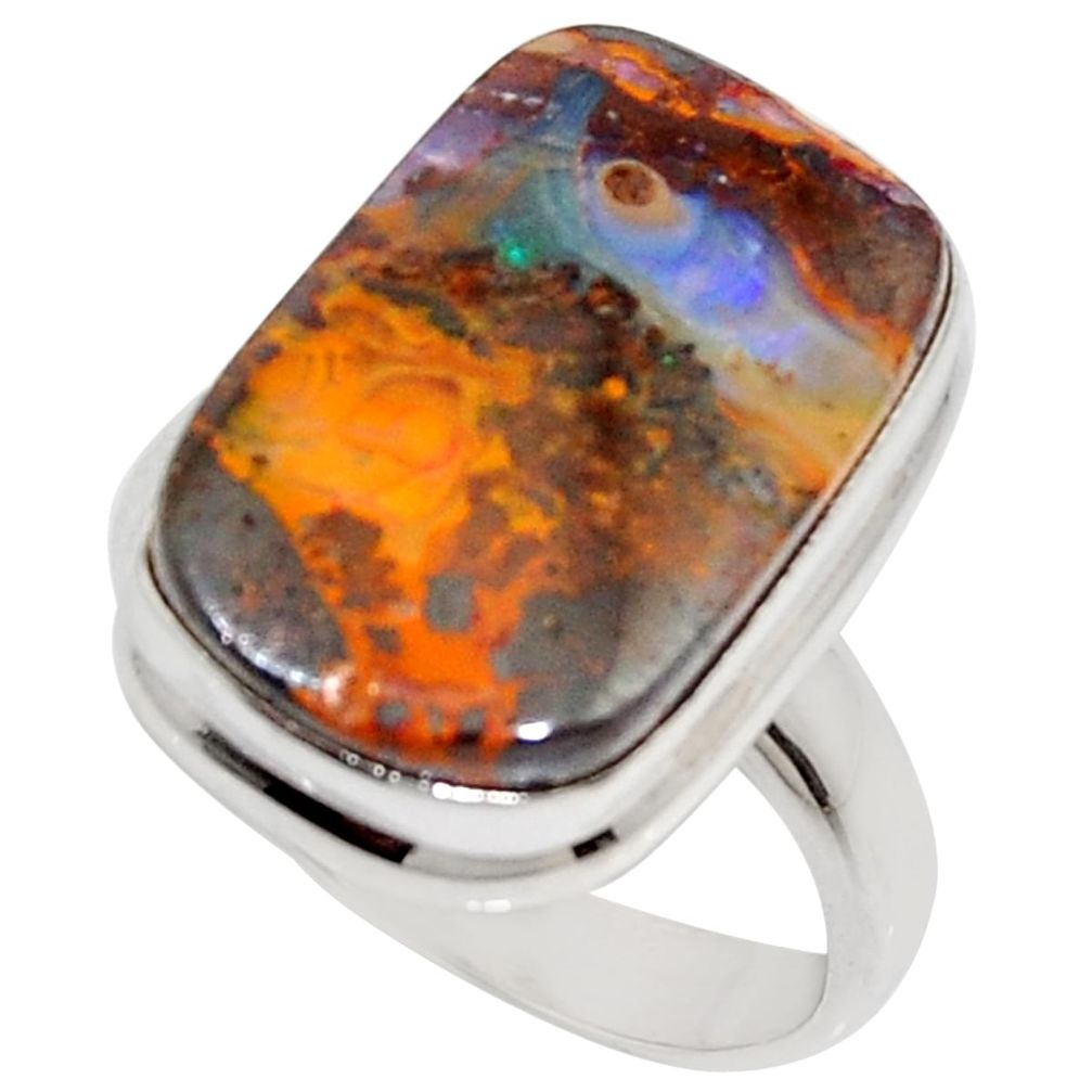925 silver 14.12cts natural brown boulder opal solitaire ring size 8 r16078