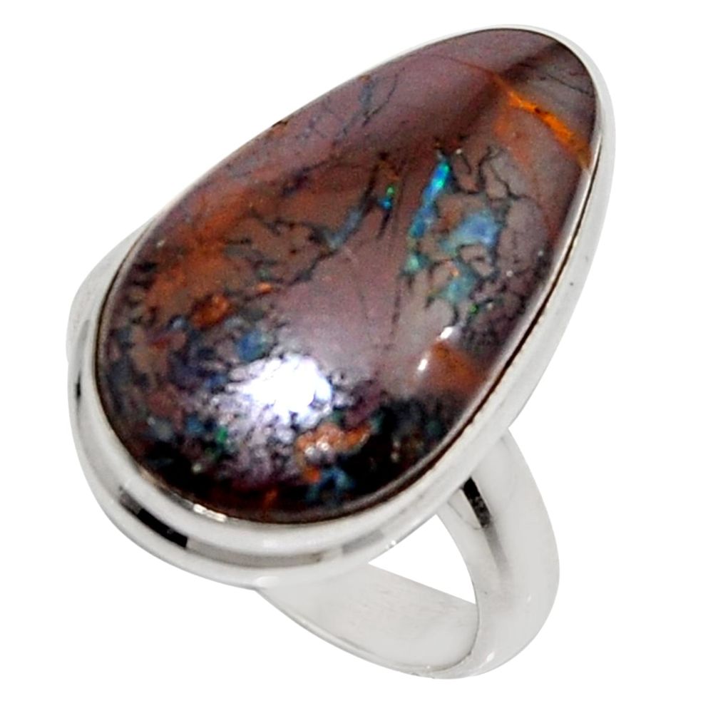 15.80cts natural brown boulder opal 925 silver solitaire ring size 7 r16079