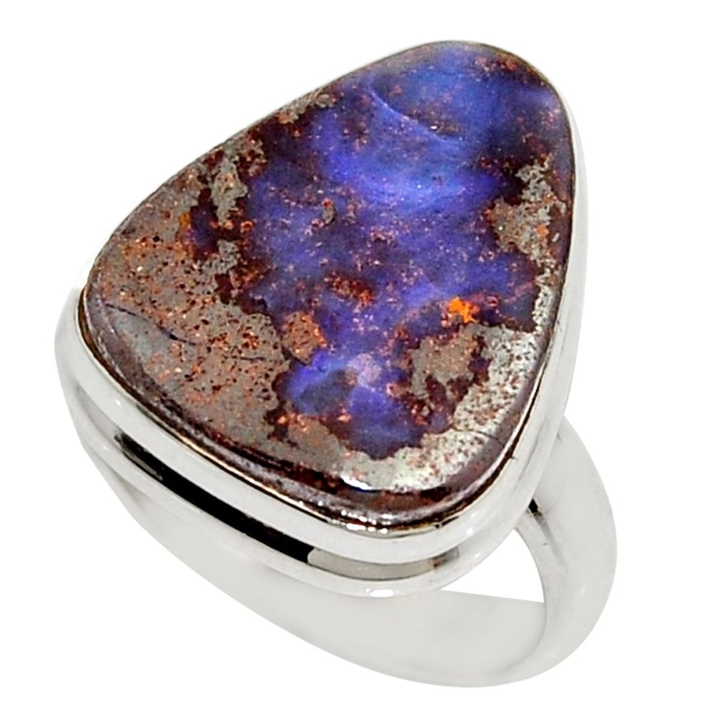 925 silver 13.27cts natural brown boulder opal solitaire ring size 7 r16080