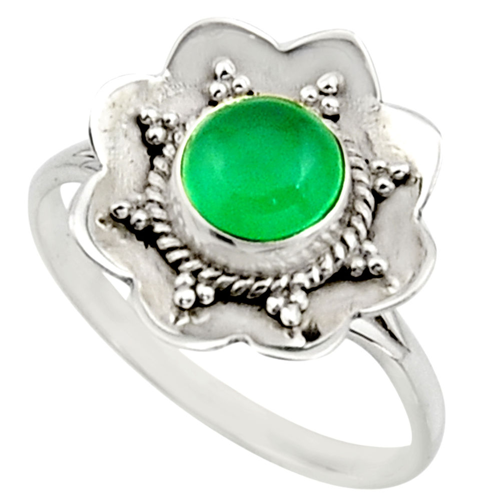 925 silver 1.31cts natural green chalcedony solitaire ring size 7.5 r16084
