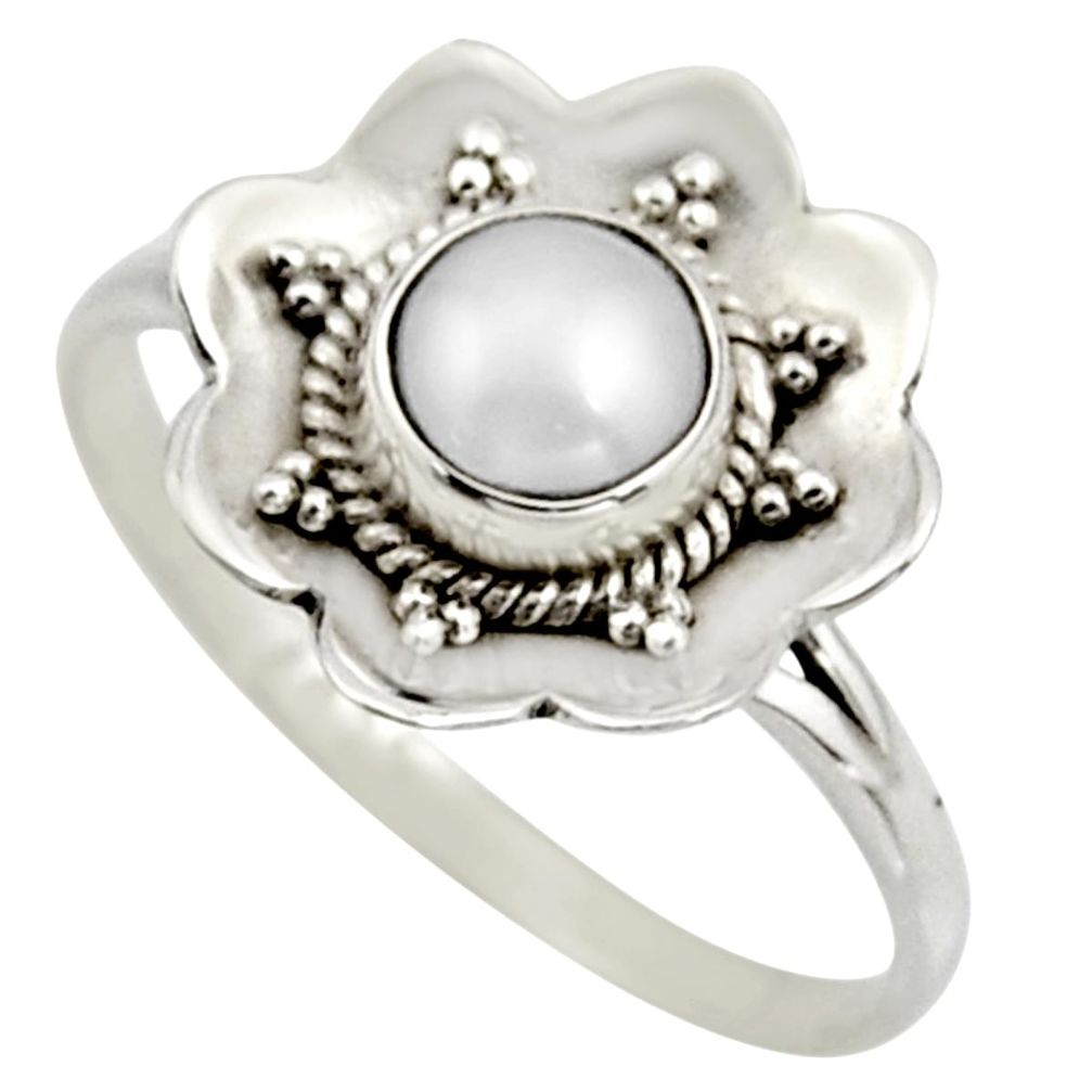 1.45cts natural white pearl 925 sterling silver solitaire ring size 8.5 r16088