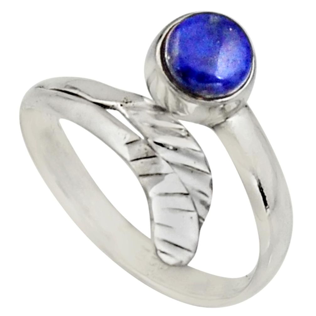 Natural blue lapis lazuli 925 silver solitaire adjustable ring size 9 r16110