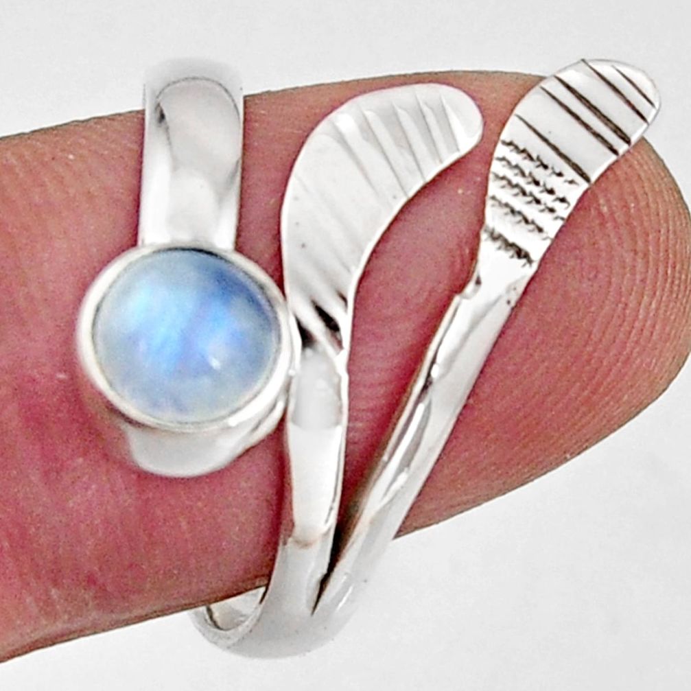 Natural rainbow moonstone 925 silver solitaire adjustable ring size 8.5 r16114