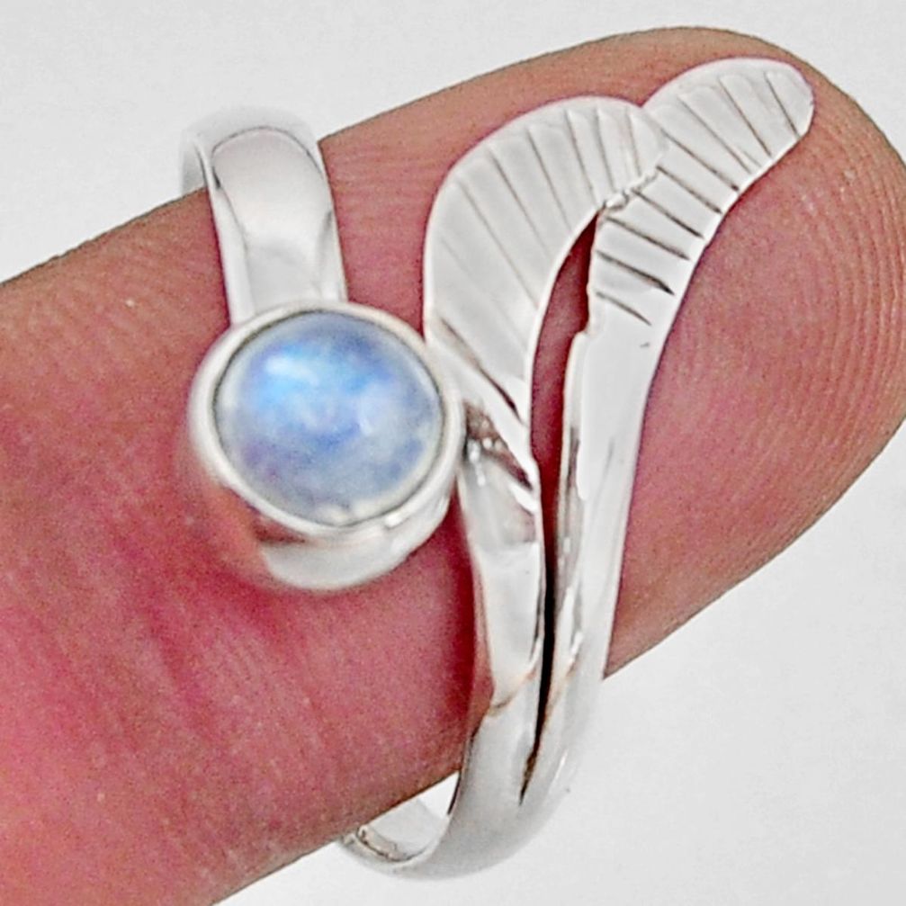 Natural rainbow moonstone 925 silver solitaire adjustable ring size 9.5 r16115