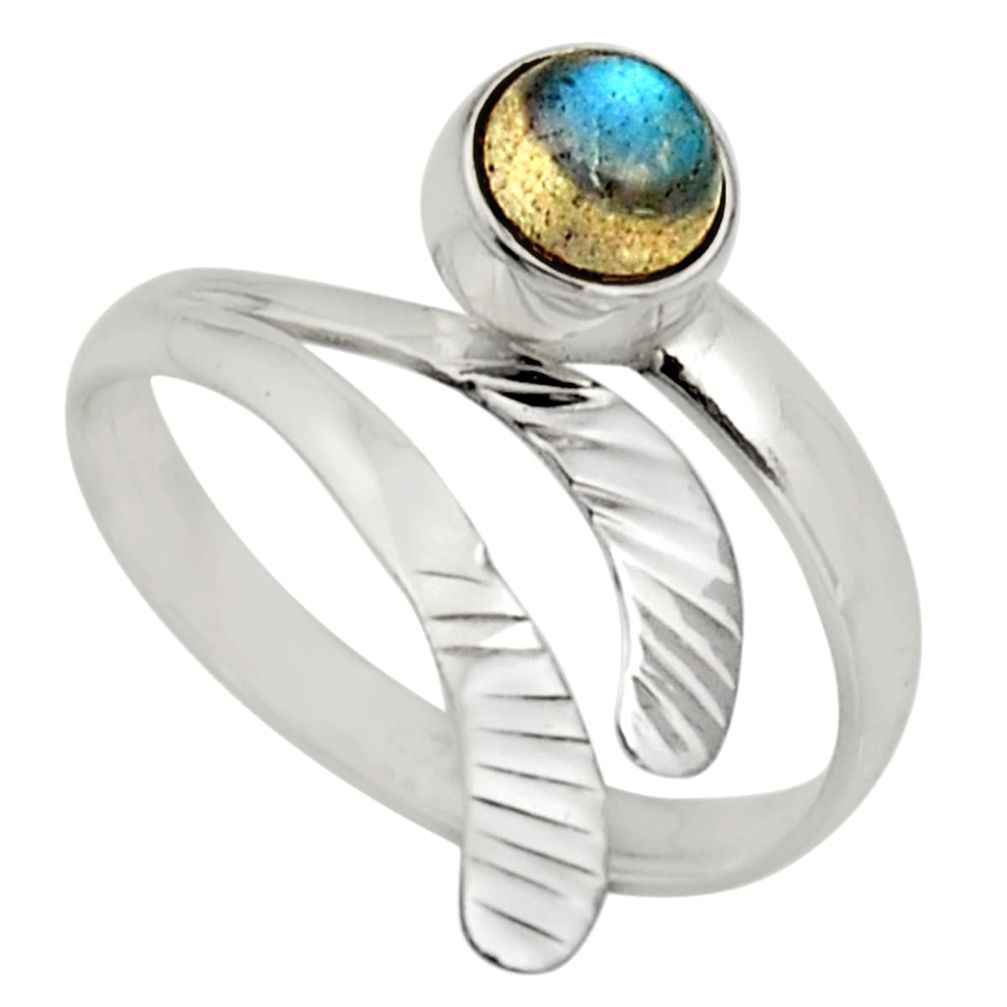 925 silver 1.30cts natural labradorite solitaire adjustable ring size 10 r16140