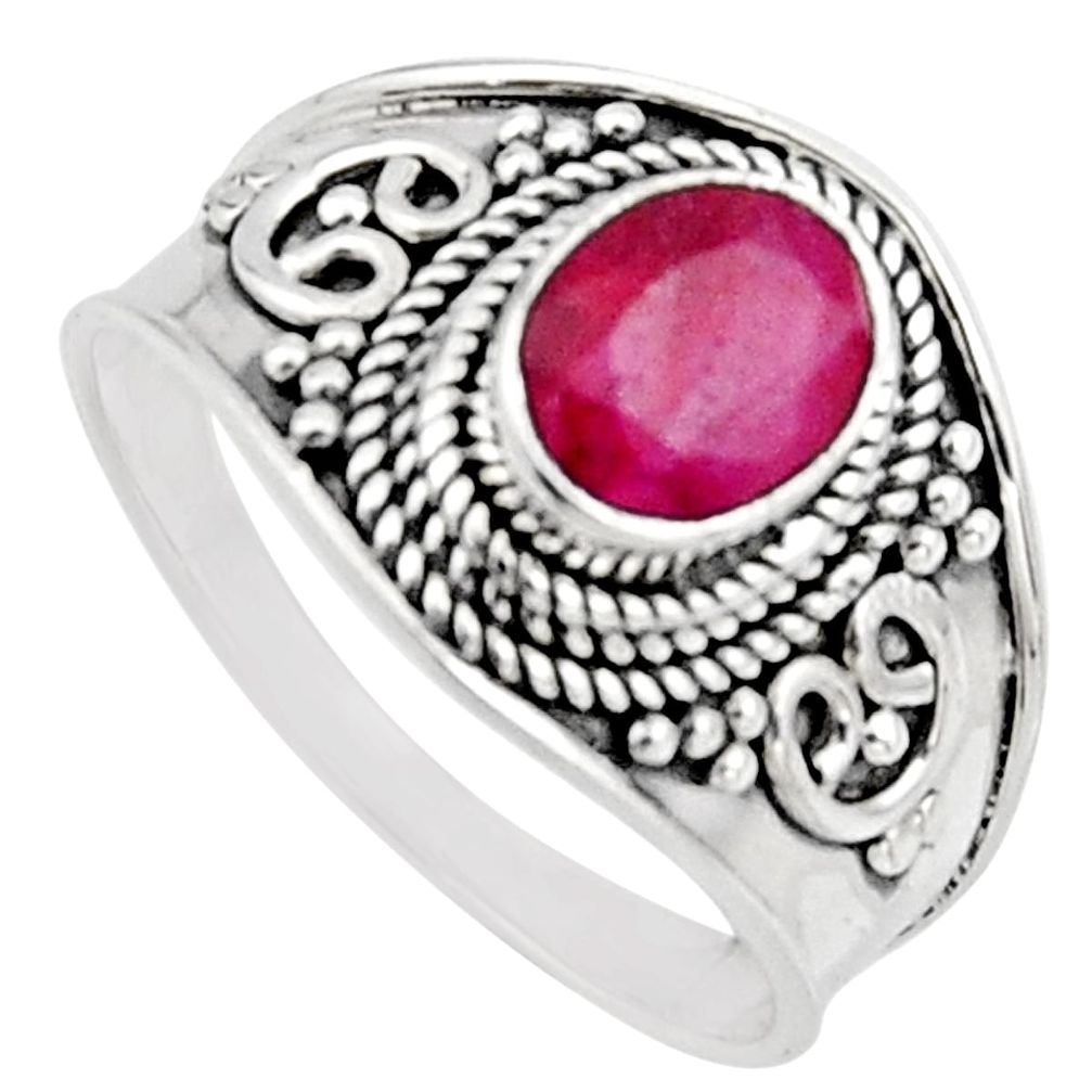 925 sterling silver 2.02cts natural red ruby oval solitaire ring size 8.5 r16144