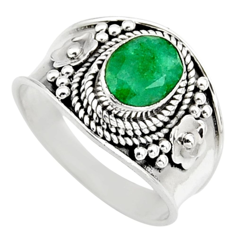 2.12cts natural green emerald 925 sterling silver solitaire ring size 8 r16165