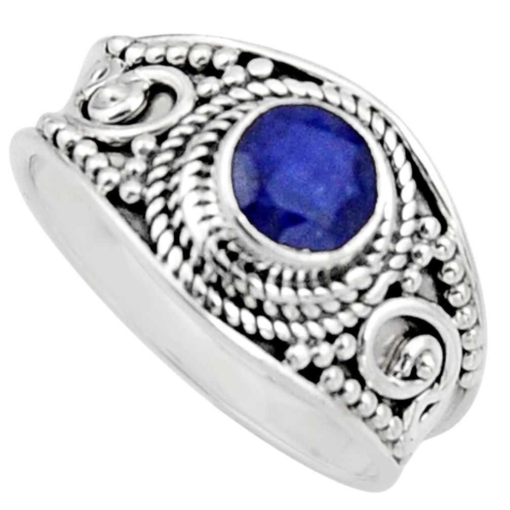 0.88cts natural blue sapphire 925 sterling silver solitaire ring size 8 r16195