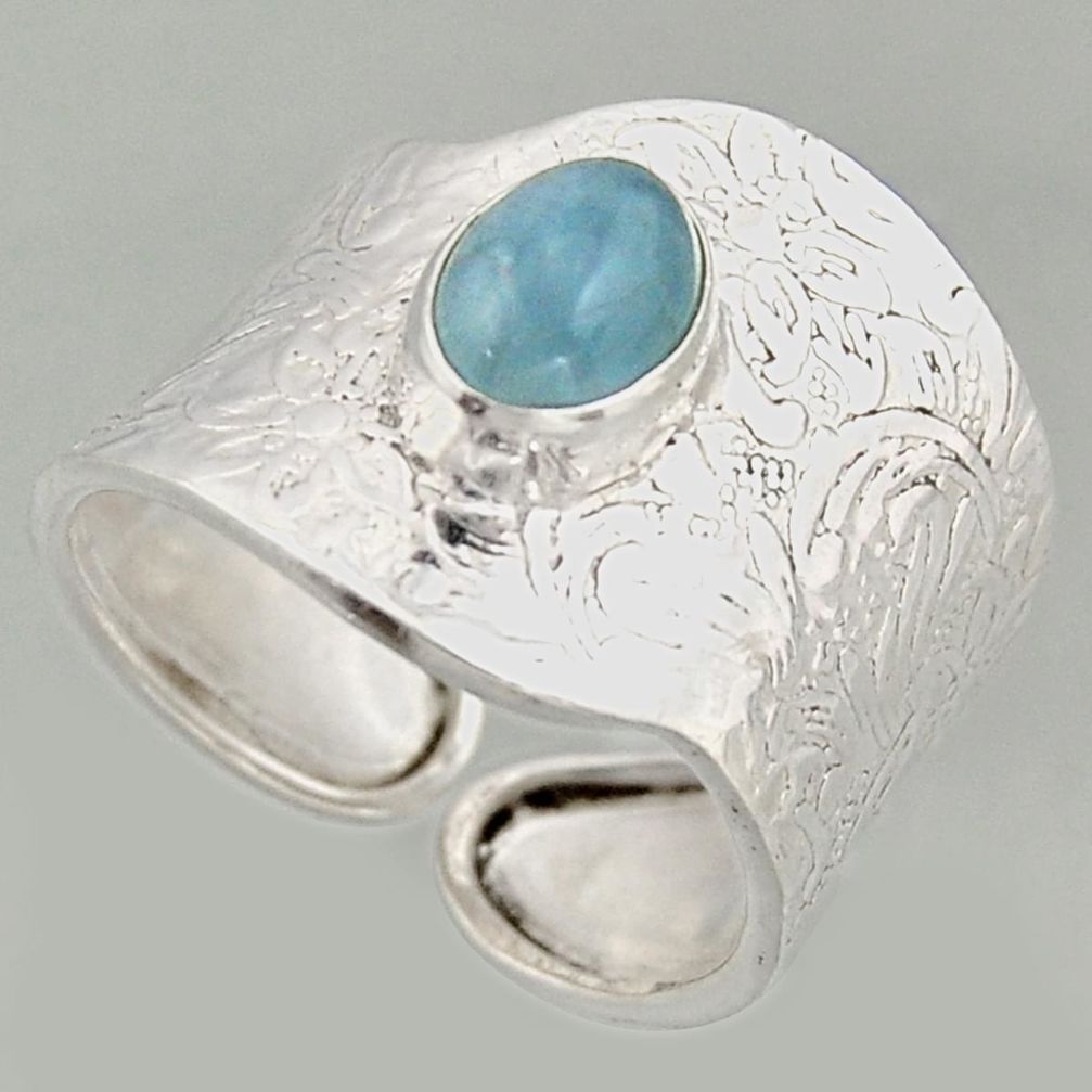 2.11cts natural aquamarine 925 silver solitaire adjustable ring size 8.5 r16303