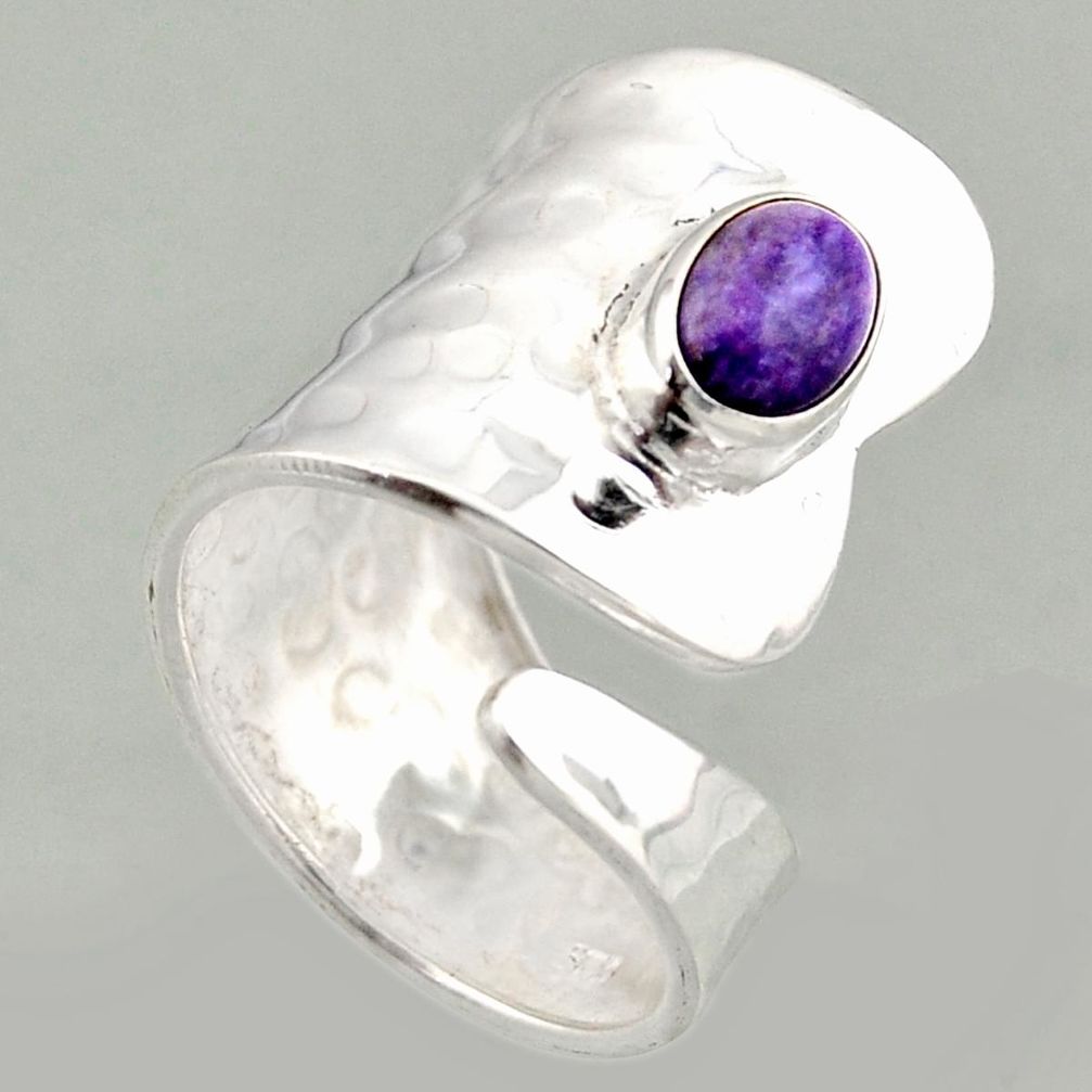 925 silver 2.10cts natural charoite solitaire adjustable ring size 8 r16315