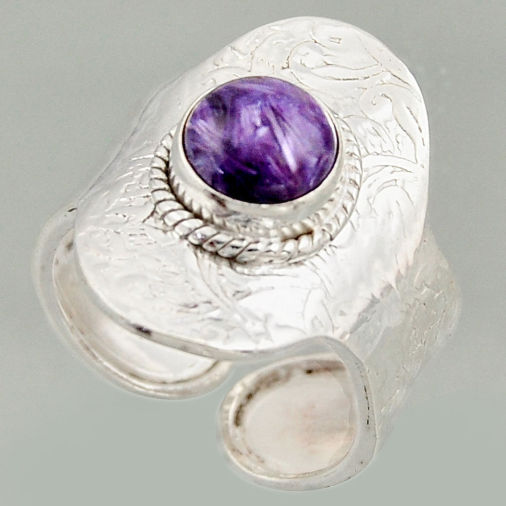 925 silver 3.41cts natural charoite solitaire adjustable ring size 8.5 r16318
