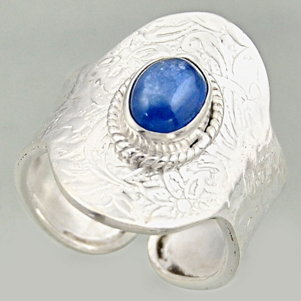 2.11cts natural blue kyanite silver solitaire adjustable ring size 8.5 r16321