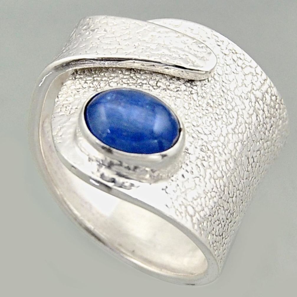 2.19cts natural blue kyanite 925 silver solitaire adjustable ring size 8 r16322