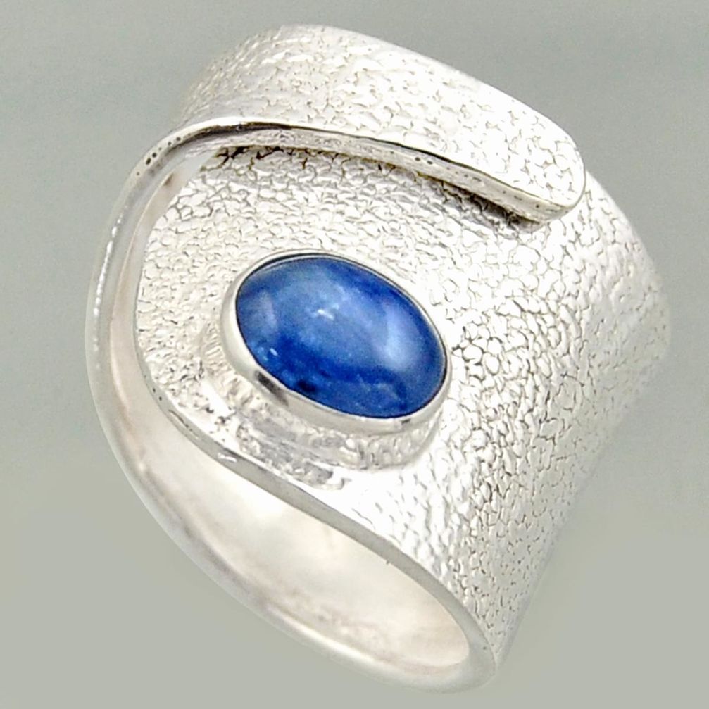 2.11cts natural blue kyanite silver solitaire adjustable ring size 7.5 r16327