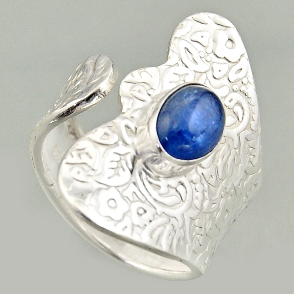 2.12cts natural blue kyanite 925 silver solitaire adjustable ring size 8 r16330