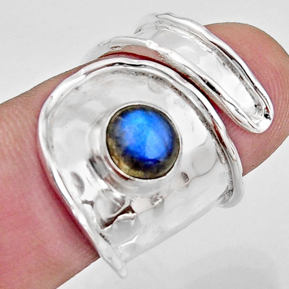 2.62cts natural labradorite 925 silver solitaire adjustable ring size 6.5 r16343