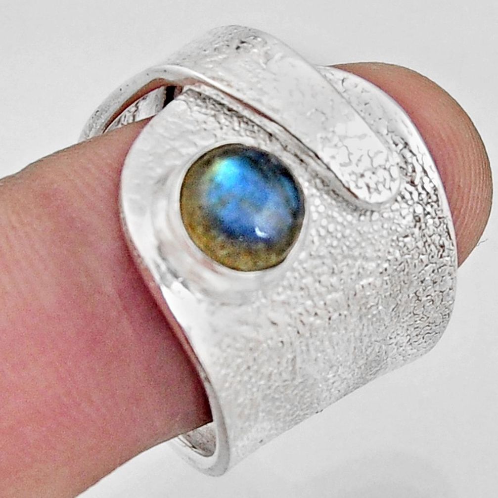 925 silver 2.35cts natural labradorite solitaire adjustable ring size 8.5 r16348