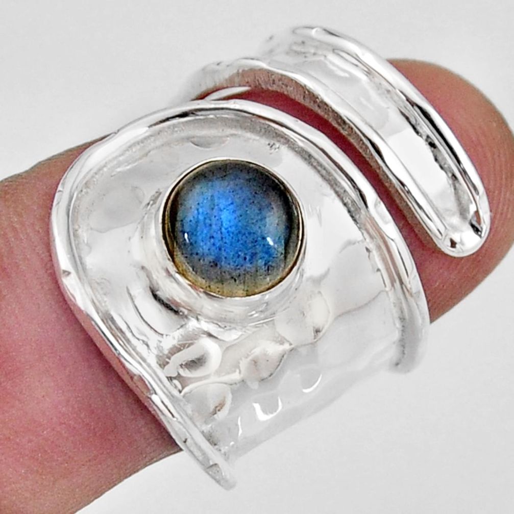 2.53cts natural labradorite 925 silver solitaire adjustable ring size 6.5 r16356