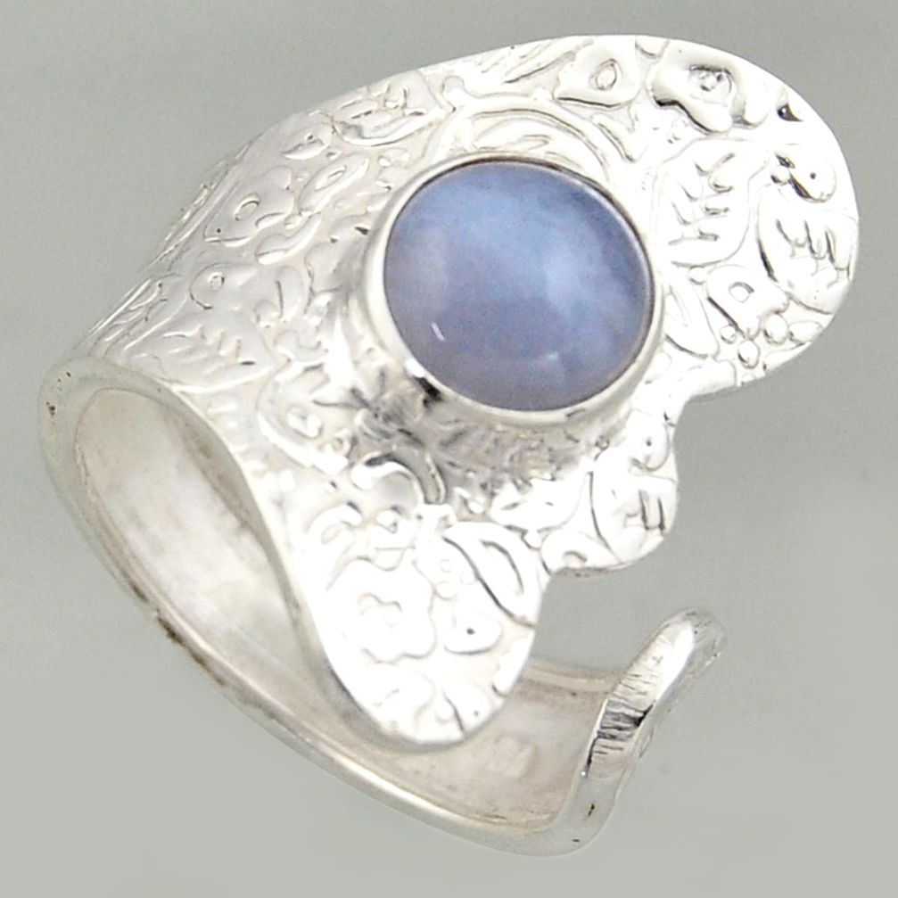 3.13cts natural blue lace agate silver solitaire adjustable ring size 8 r16364