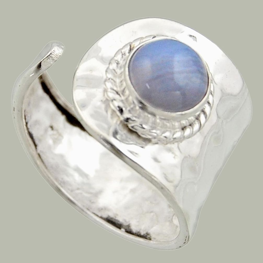 925 silver 3.28cts natural lace agate solitaire adjustable ring size 8 r16368