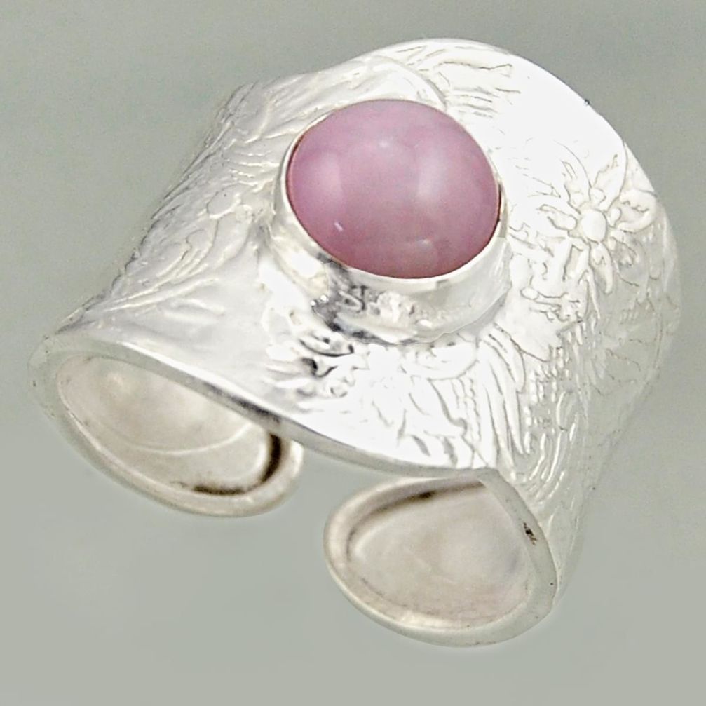 925 silver 3.15cts natural pink kunzite solitaire adjustable ring size 9 r16372