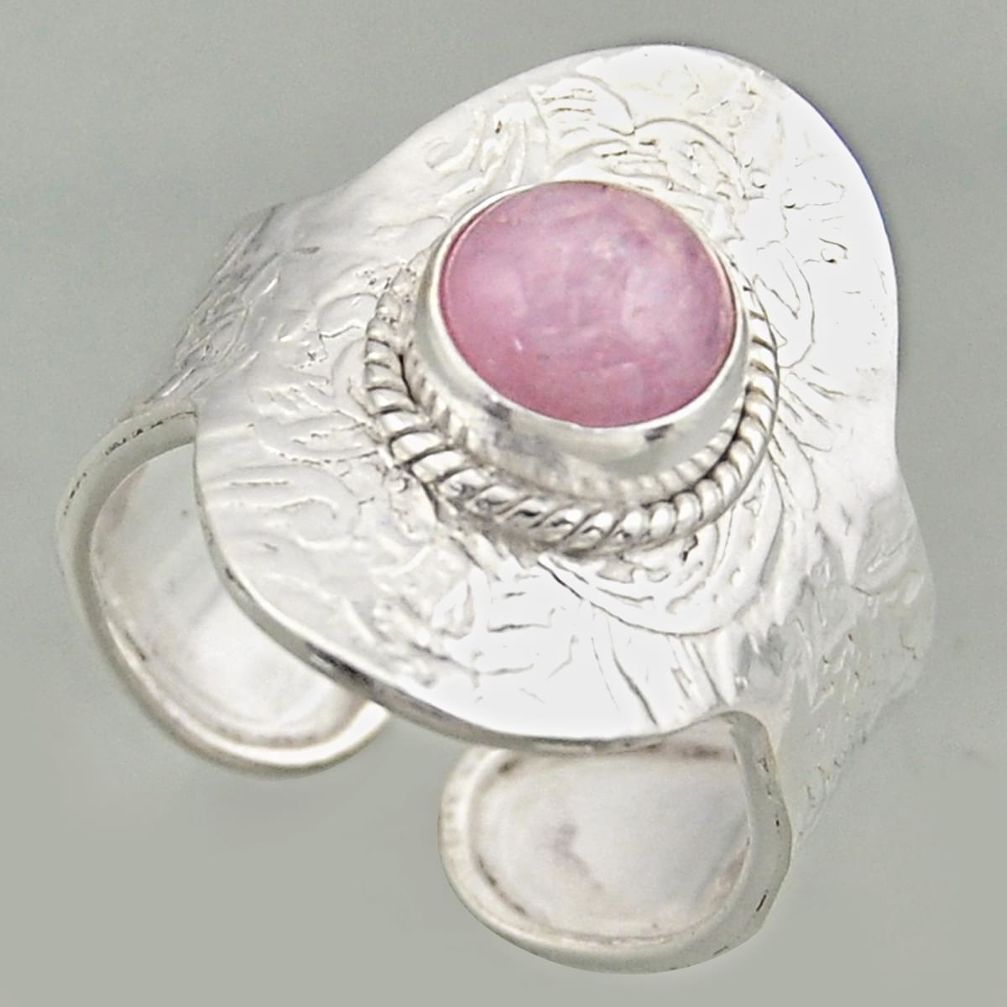 3.01cts natural pink kunzite silver solitaire adjustable ring size 9.5 r16374