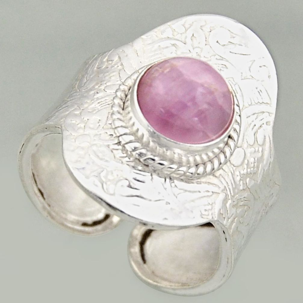 925 silver 3.41cts natural pink kunzite solitaire adjustable ring size 9 r16376
