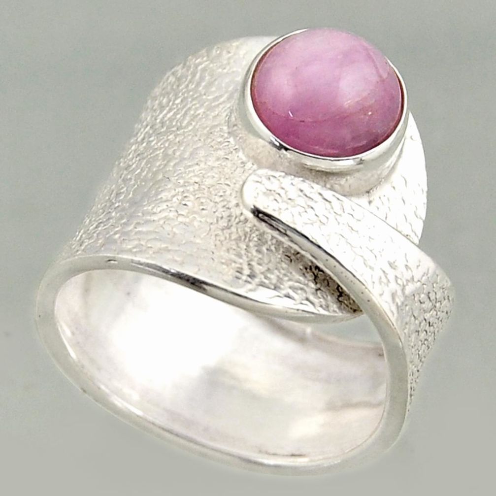 2.92cts natural pink kunzite 925 silver solitaire adjustable ring size 8 r16379