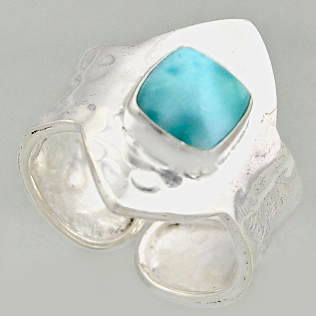 3.28cts natural blue larimar 925 silver solitaire adjustable ring size 9 r16381