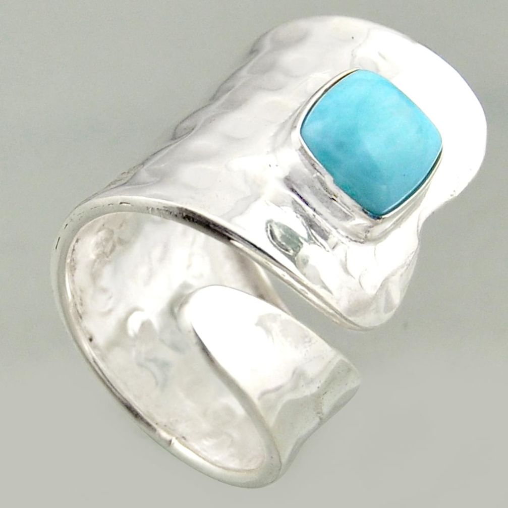 925 silver 3.14cts natural larimar solitaire adjustable ring size 7.5 r16384