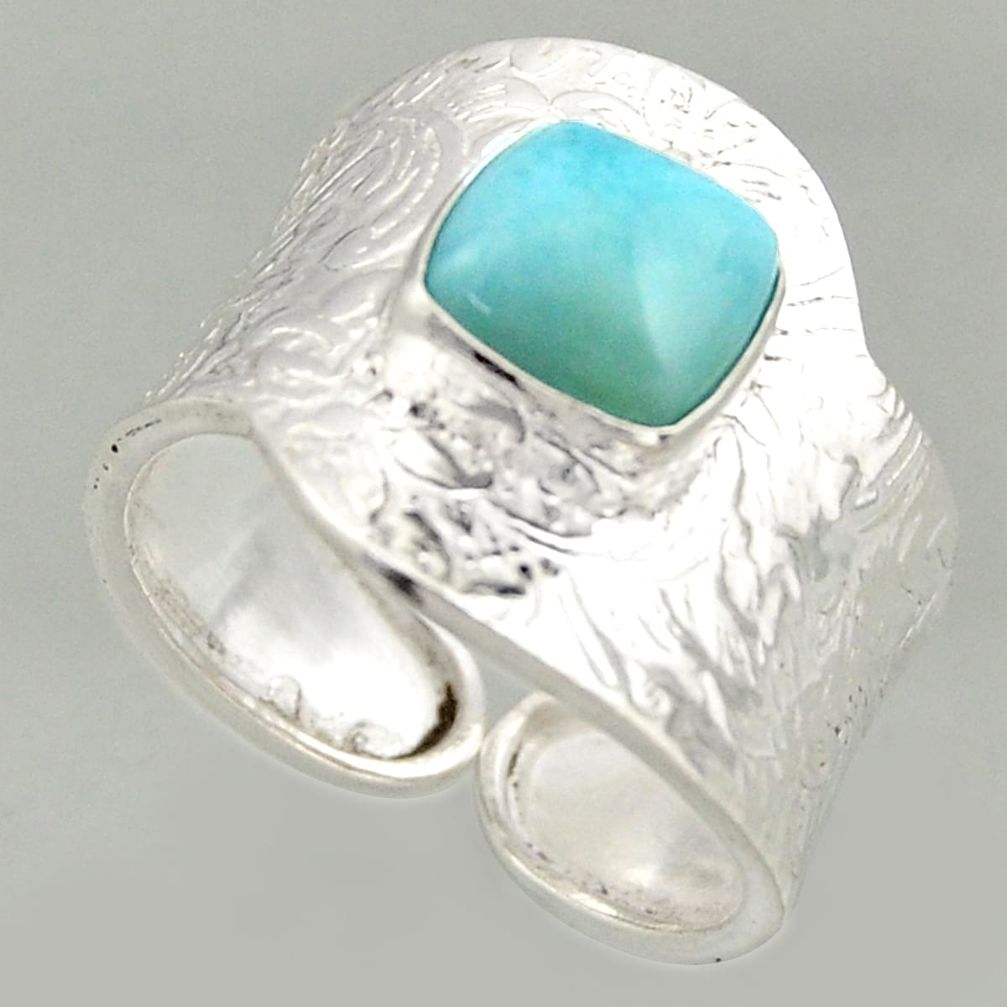3.16cts natural blue larimar silver solitaire adjustable ring size 8.5 r16389