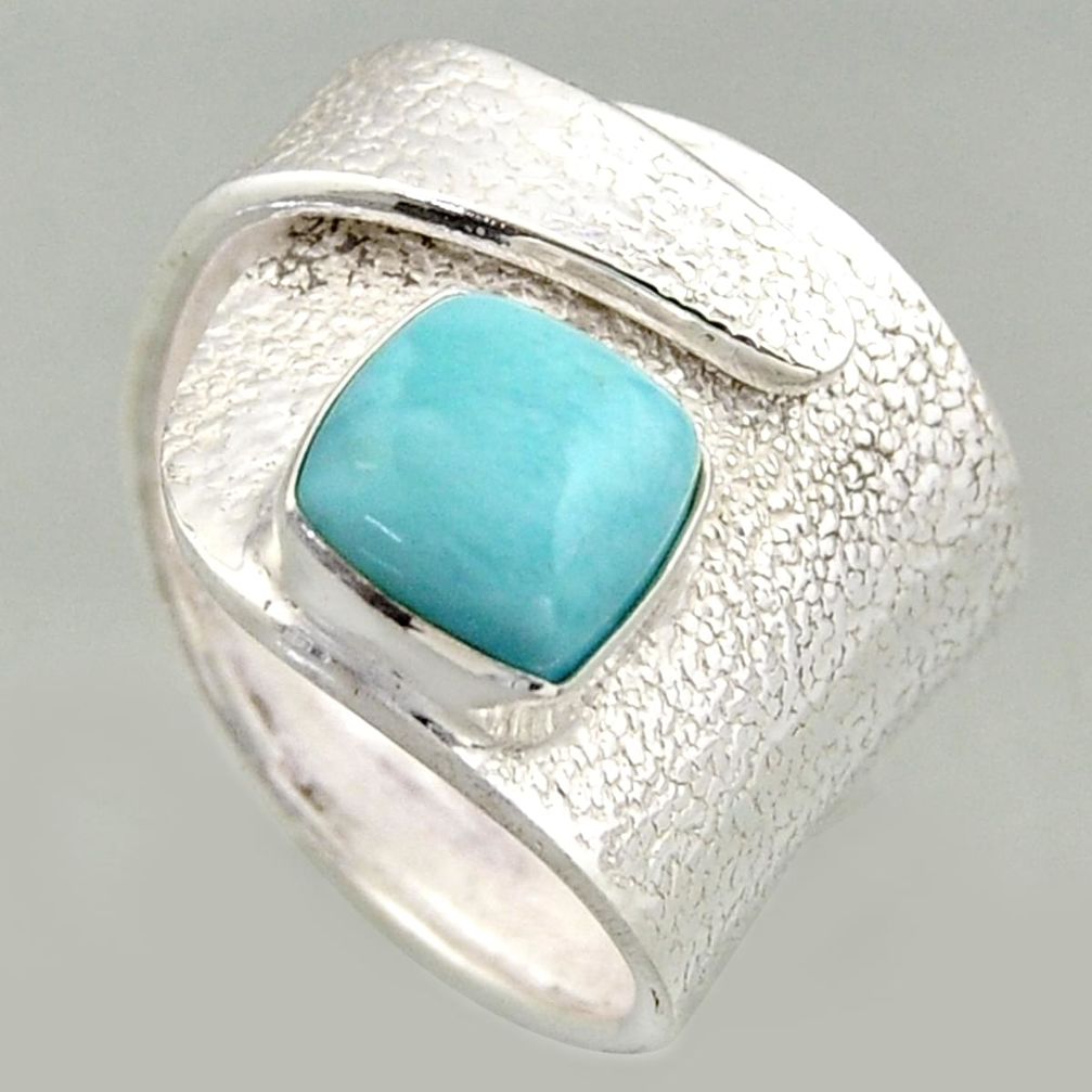 3.16cts natural blue larimar 925 silver solitaire adjustable ring size 7 r16390