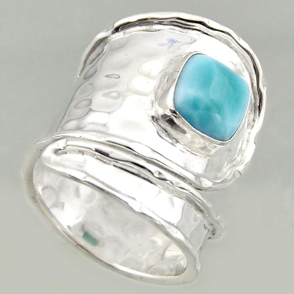 3.13cts natural larimar 925 silver solitaire adjustable ring size 7.5 r16393