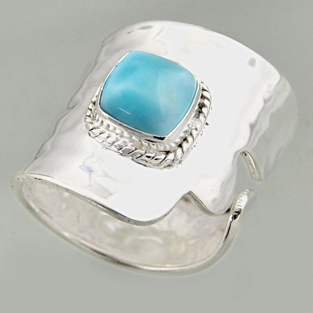 3.13cts natural blue larimar silver solitaire adjustable ring size 8.5 r16395