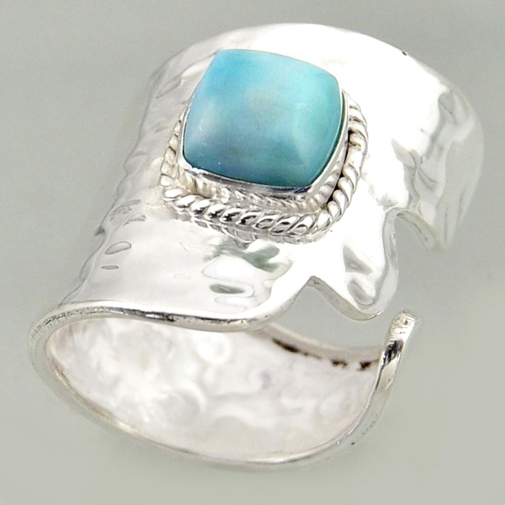 3.29cts natural blue larimar 925 silver solitaire adjustable ring size 7 r16397