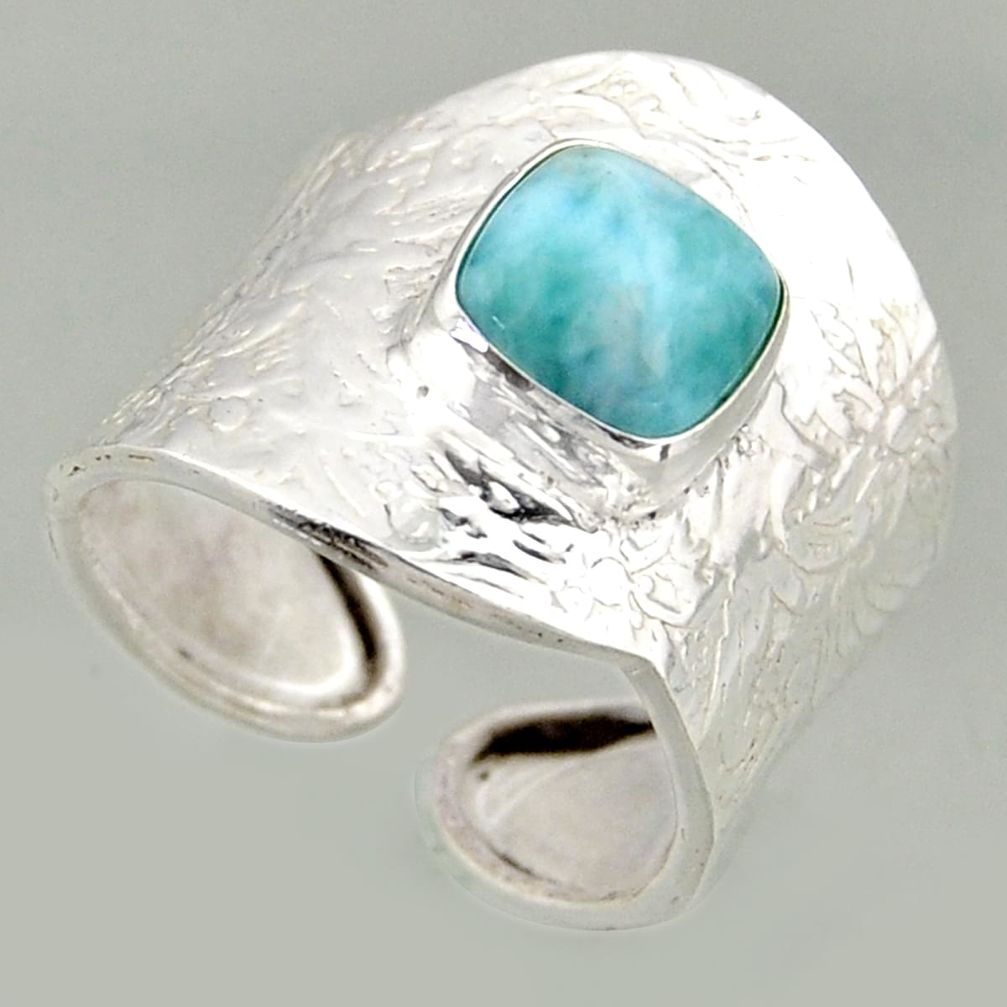 925 silver 3.41cts natural blue larimar solitaire adjustable ring size 7 r16398