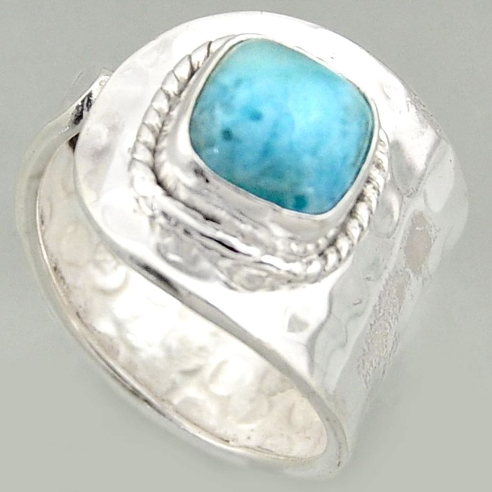 3.35cts natural blue larimar silver solitaire adjustable ring size 6.5 r16400
