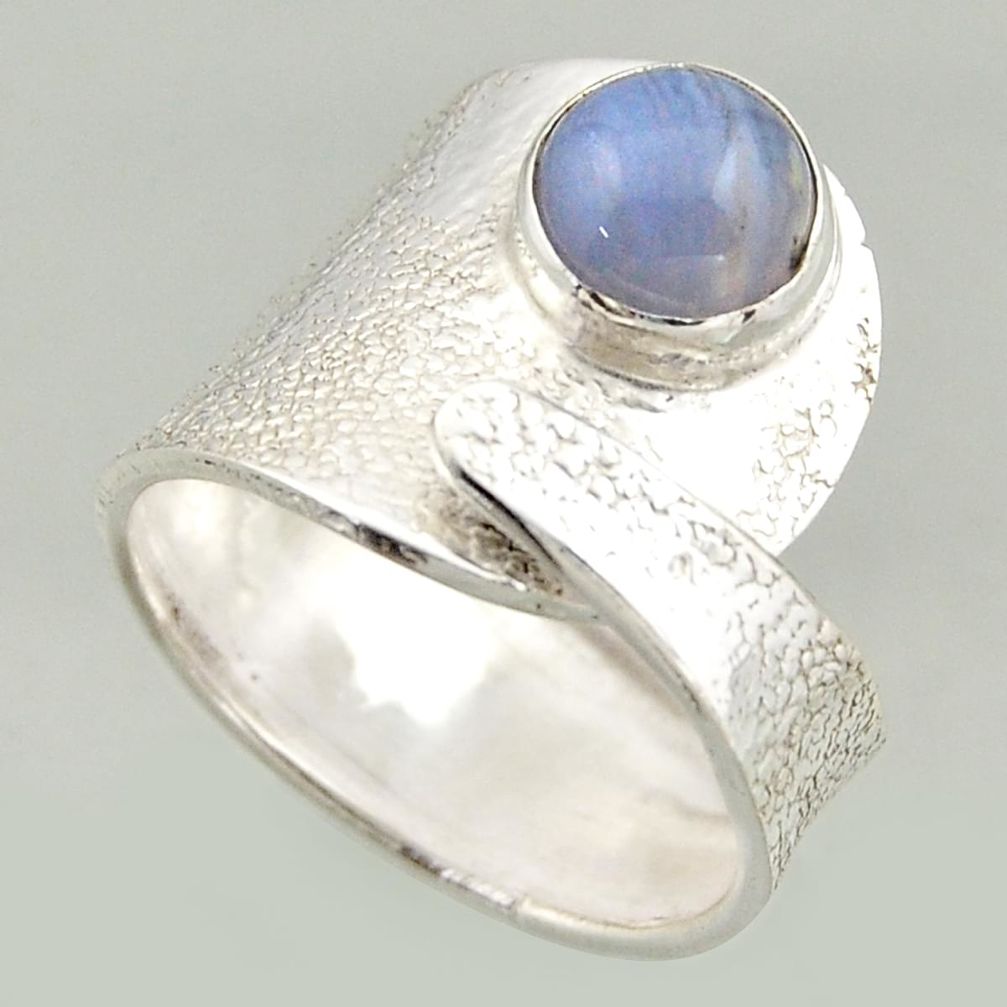3.01cts natural blue lace agate silver solitaire adjustable ring size 9.5 r16404